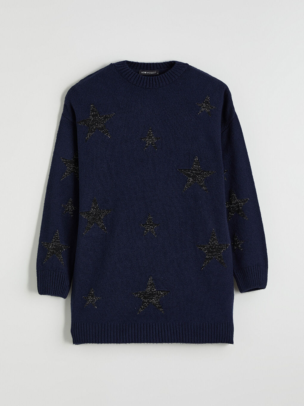 Lacivert Bisiklet Yaka Yıldız Desenli Kadın Triko Tunik-4