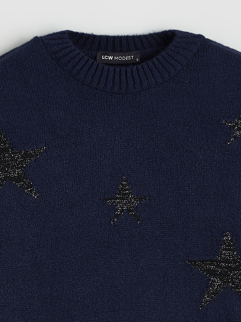 Lacivert Bisiklet Yaka Yıldız Desenli Kadın Triko Tunik-5