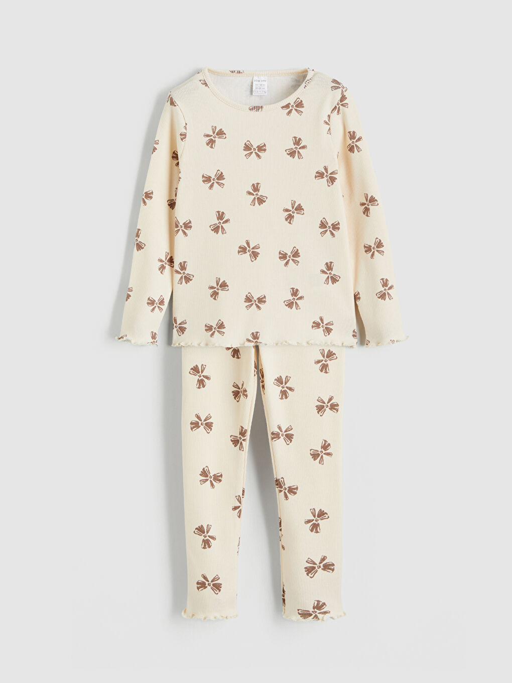 Bej Bisiklet Yaka Fiyonk Baskılı Kız Bebek Tişört ve Tayt