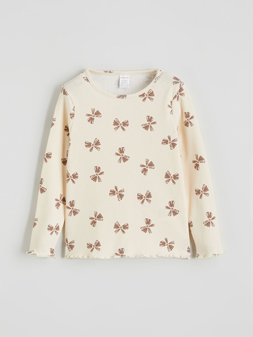 Bej Bisiklet Yaka Fiyonk Baskılı Kız Bebek Tişört ve Tayt-1