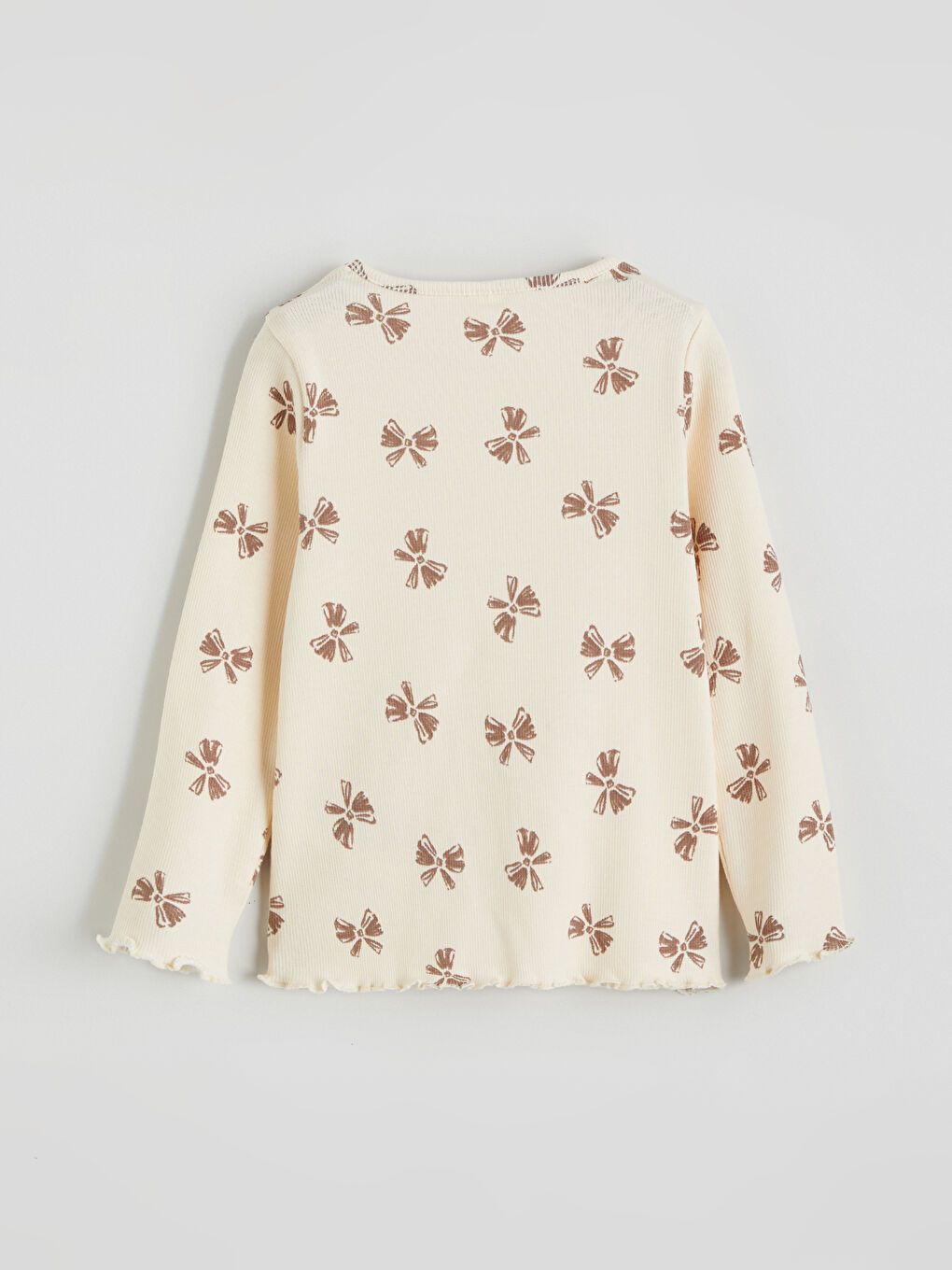 Bej Bisiklet Yaka Fiyonk Baskılı Kız Bebek Tişört ve Tayt-3