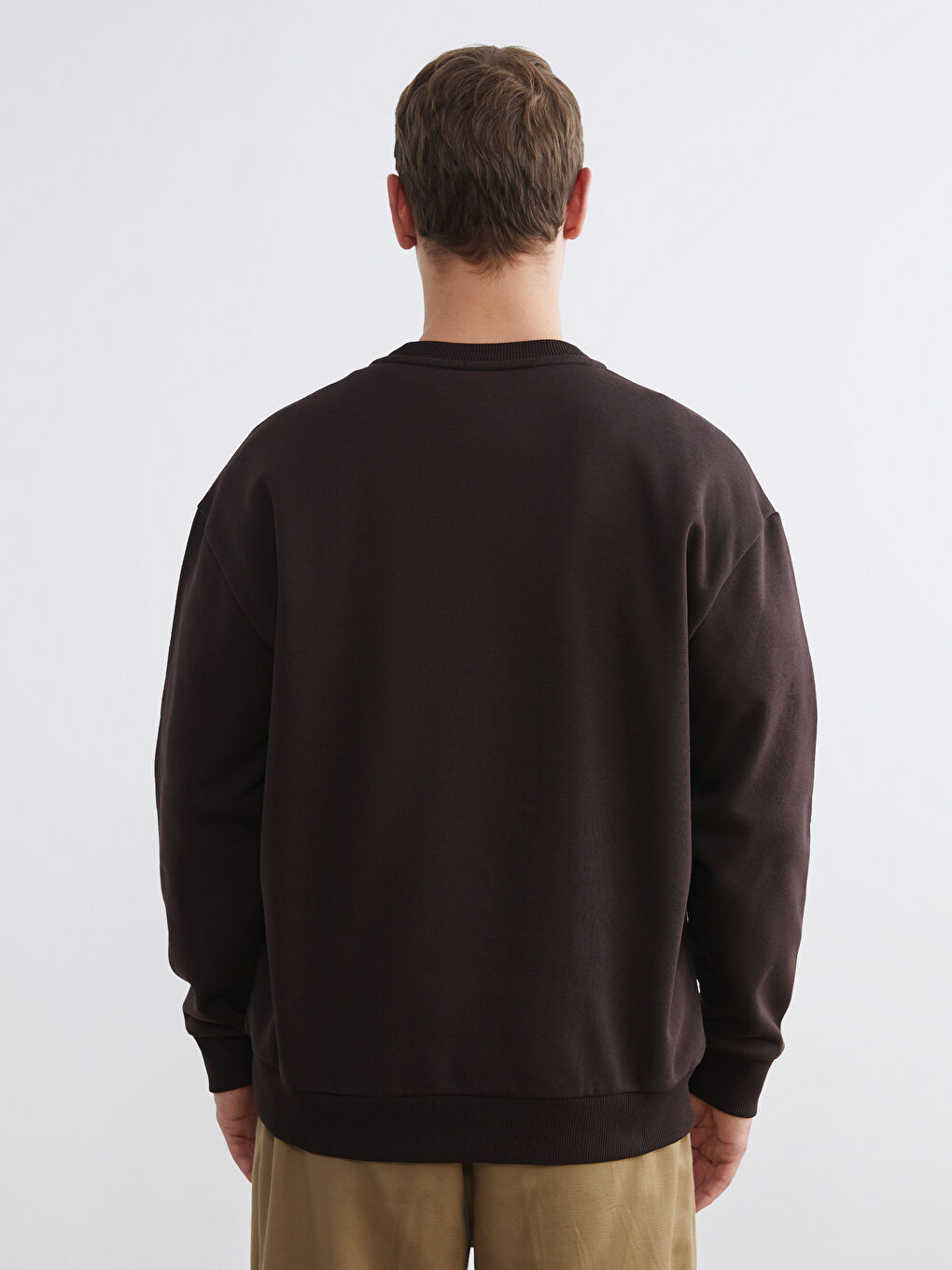 Kahverengi Bisiklet Yaka Ayı Teddy Baskılı Erkek Kalın Sweatshirt-3