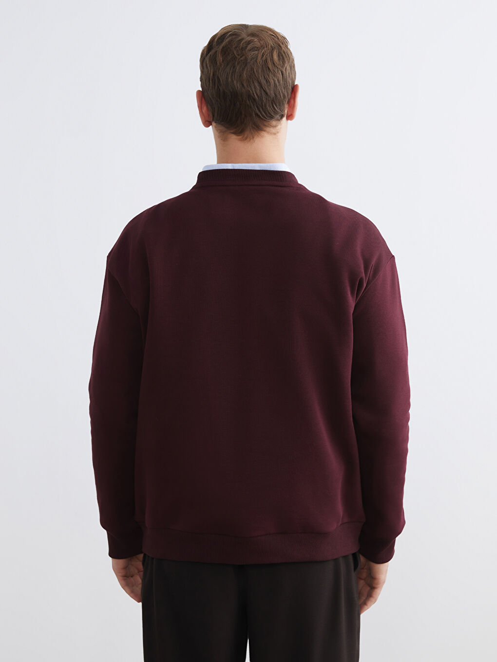 Bordo Bisiklet Yaka Ayı Teddy Baskılı Erkek Kalın Sweatshirt-3