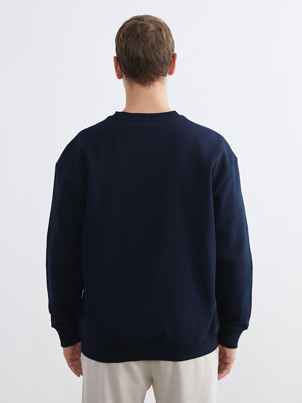 Lacivert Bisiklet Yaka Ayı Teddy Baskılı Erkek Kalın Sweatshirt-3