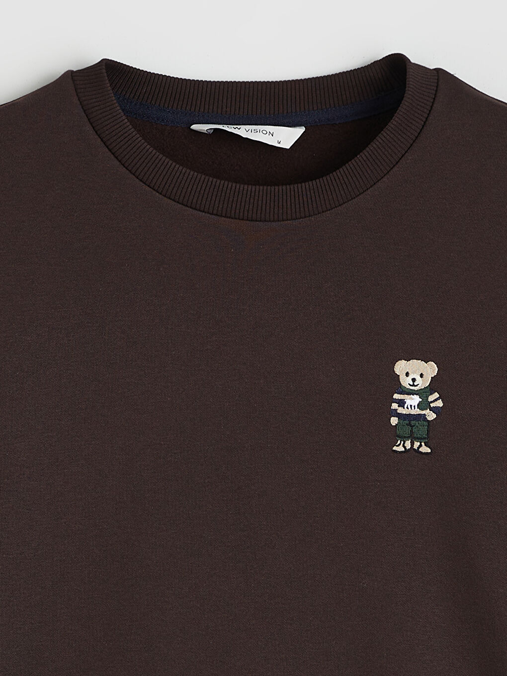 Kahverengi Bisiklet Yaka Ayı Teddy Baskılı Erkek Kalın Sweatshirt-5