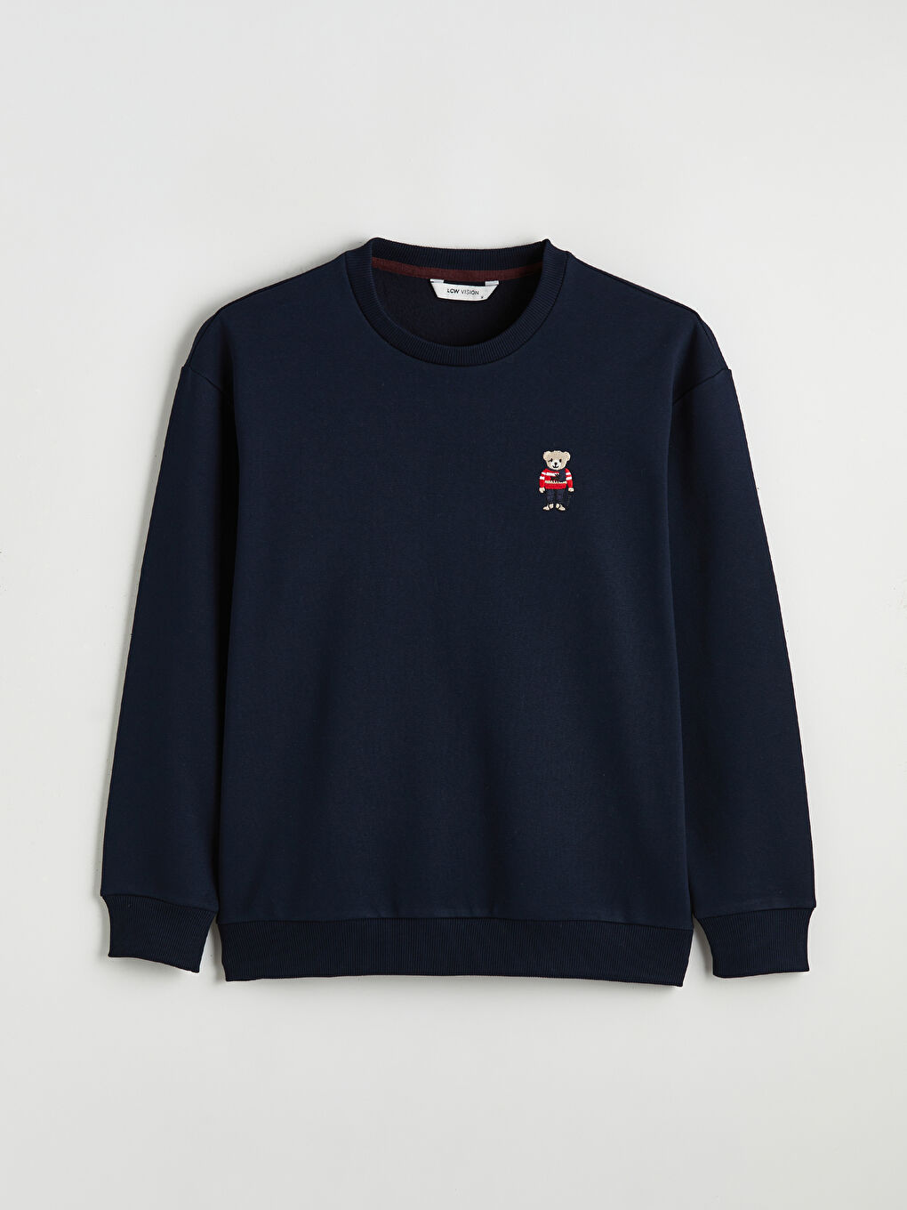 Lacivert Bisiklet Yaka Ayı Teddy Baskılı Erkek Kalın Sweatshirt-4