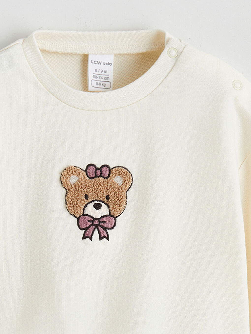 Ekru Bisiklet Yaka Baskılı Kız Bebek Sweatshirt-2