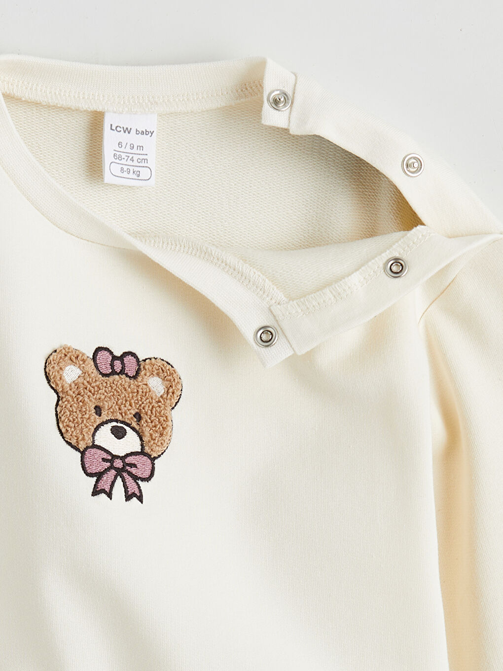 Ekru Bisiklet Yaka Baskılı Kız Bebek Sweatshirt-3