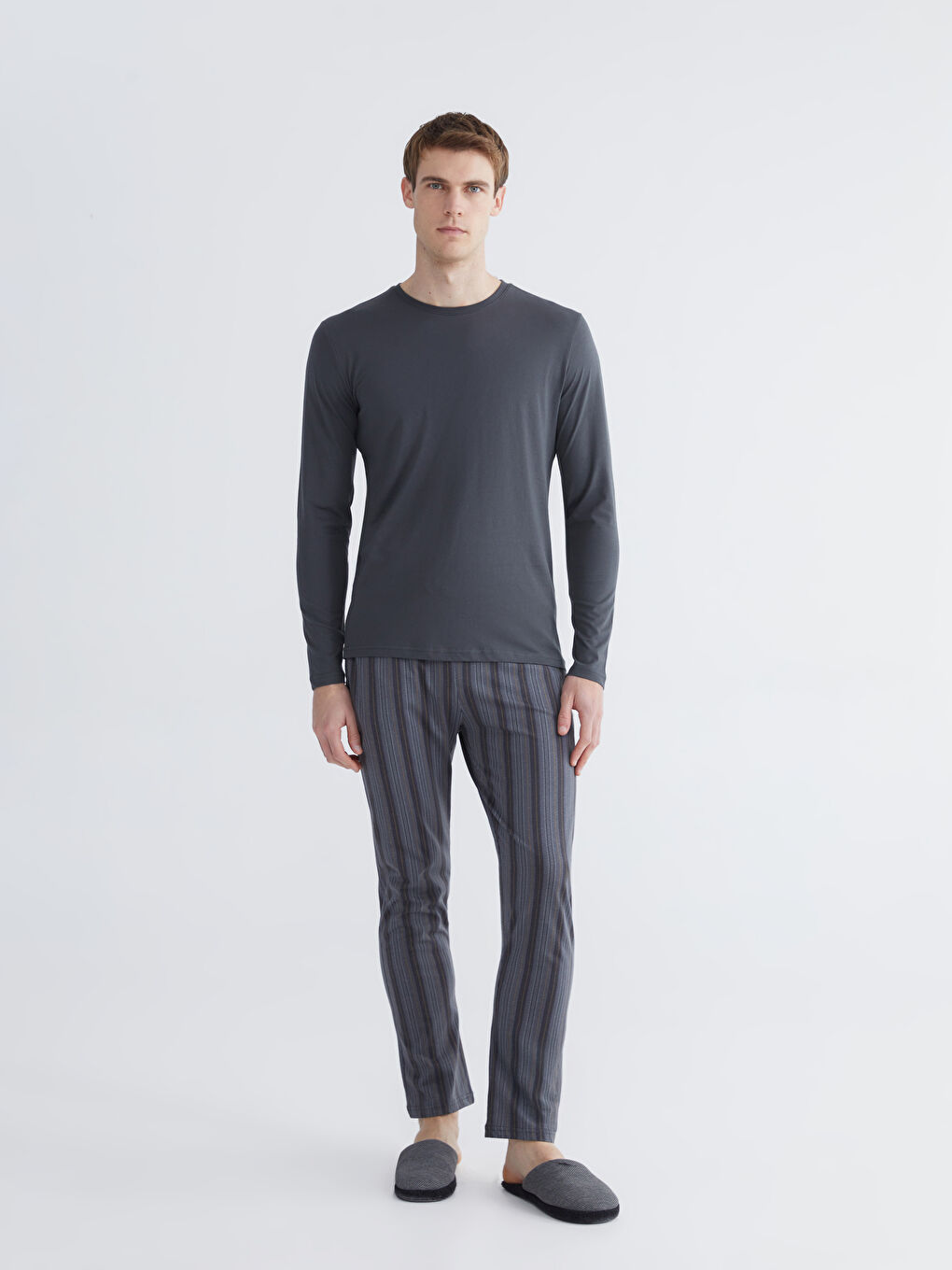 Antrasit Standart Kalıp Erkek Pijama Takımı-3
