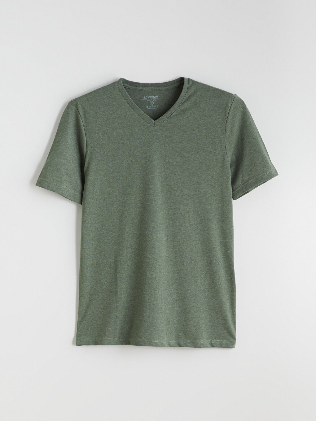 Haki V Yaka Penye Erkek Tişört-4