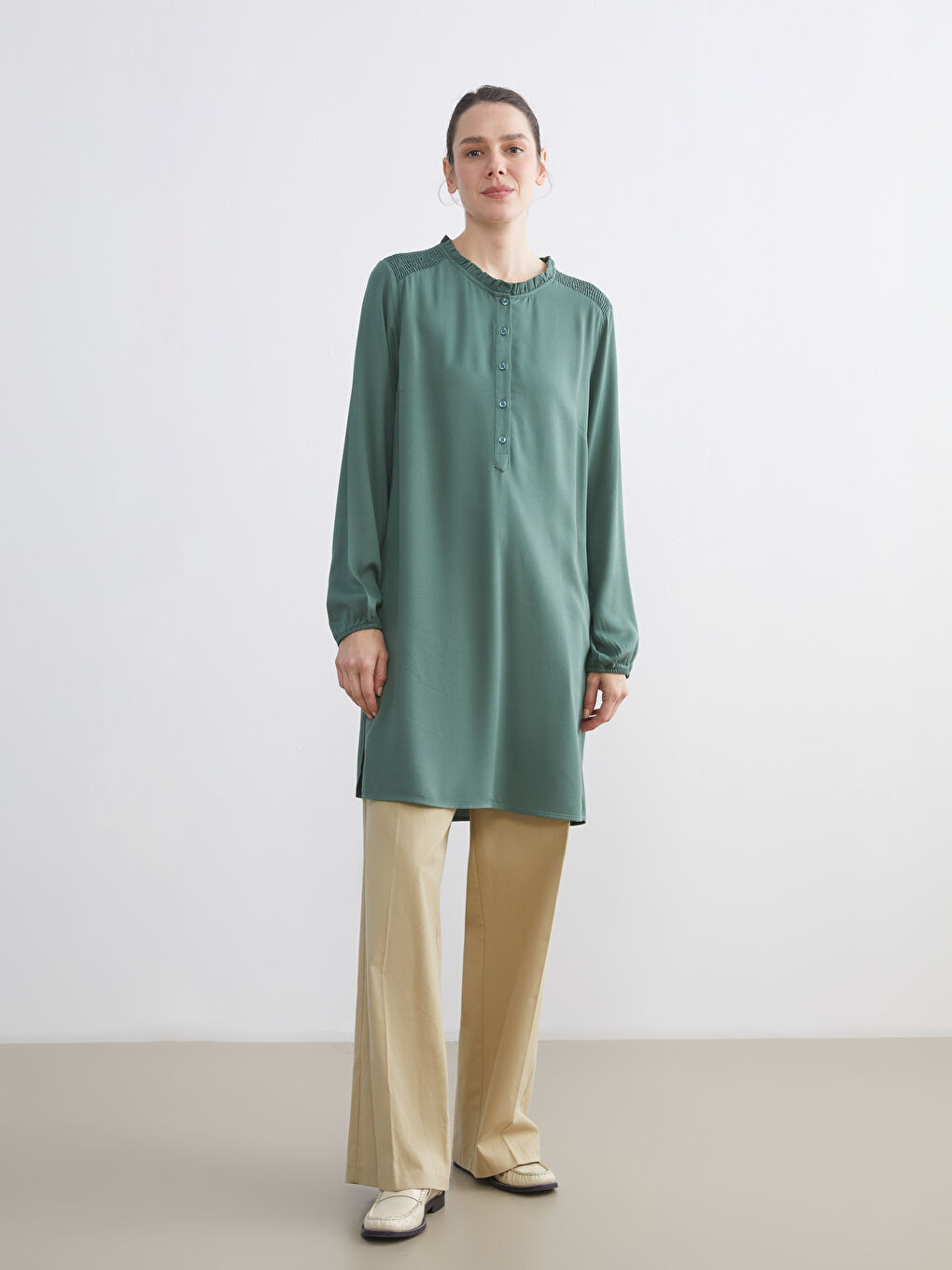Ruffled Funnel Neck Women's Tunic-1
