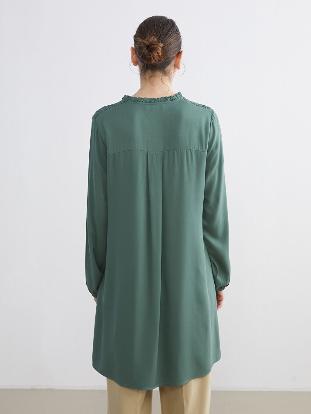 Ruffled Funnel Neck Women's Tunic-3