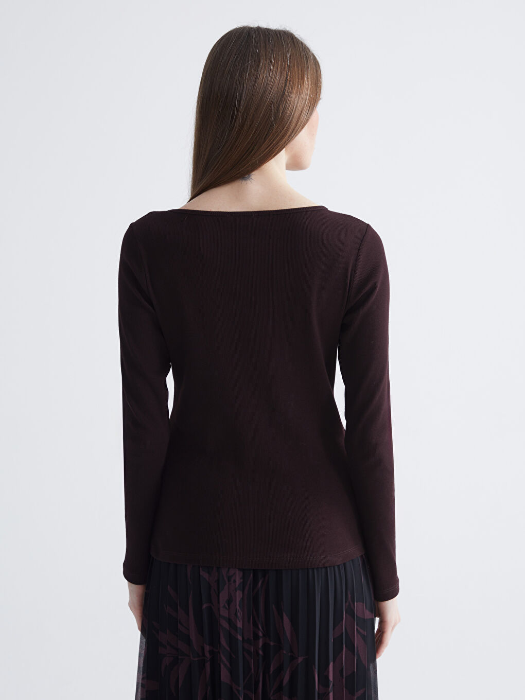 Mürdüm Bisiklet Yaka Kadın Tişört-4