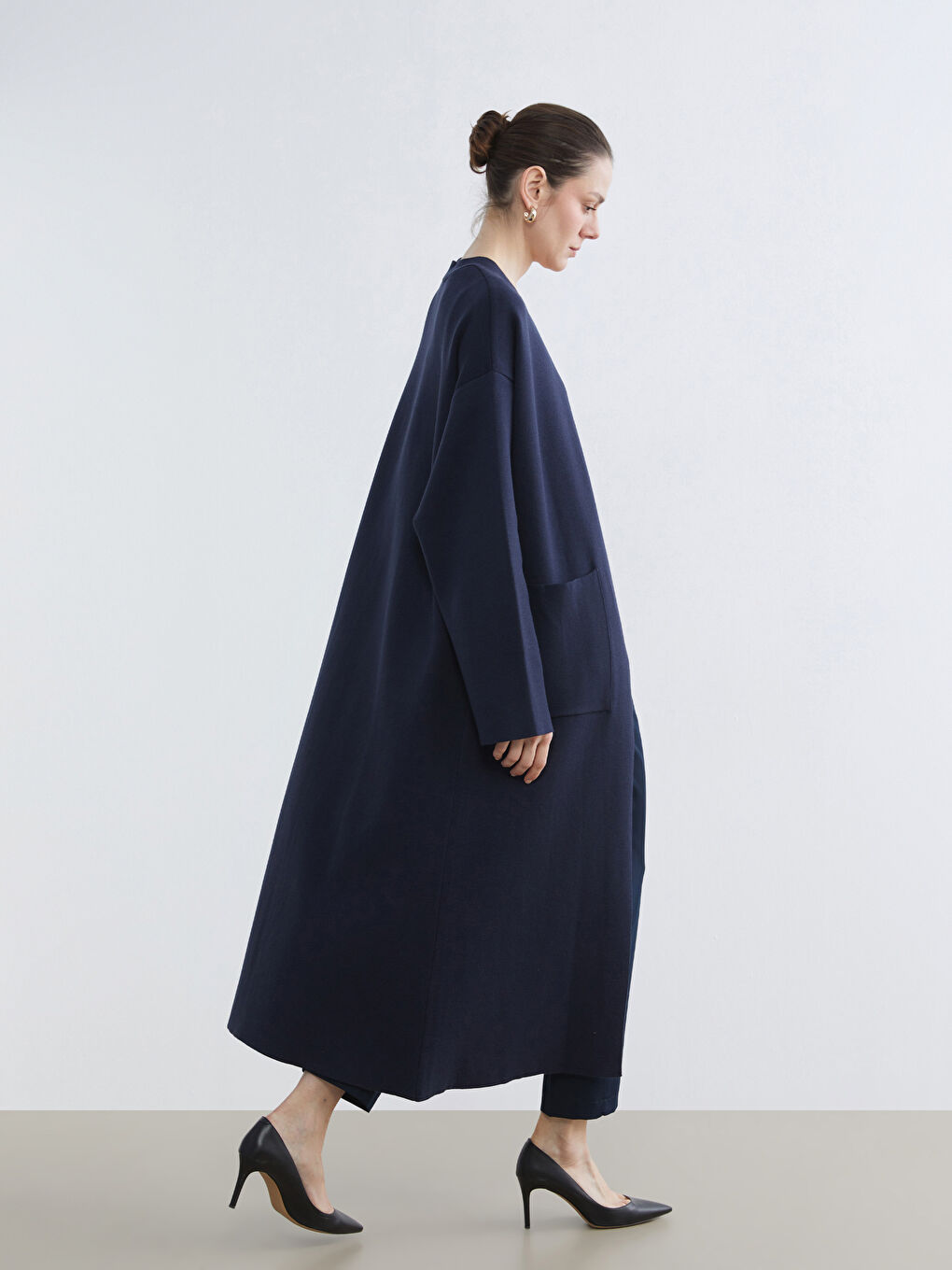 Lacivert Şal Yaka Oversize Kadın Triko Hırka