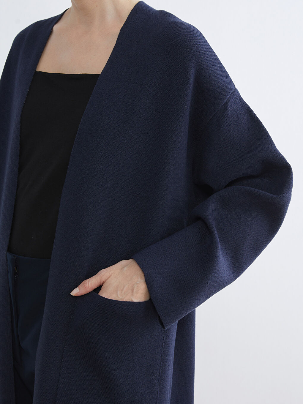 Lacivert Şal Yaka Oversize Kadın Triko Hırka-2