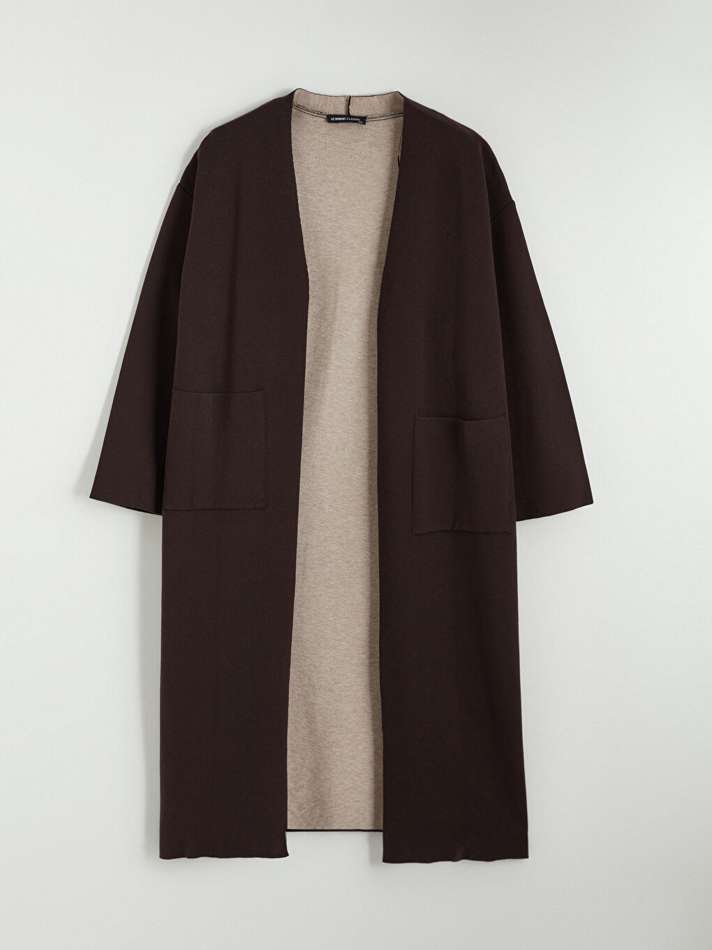 Kahverengi Şal Yaka Oversize Kadın Triko Hırka-4