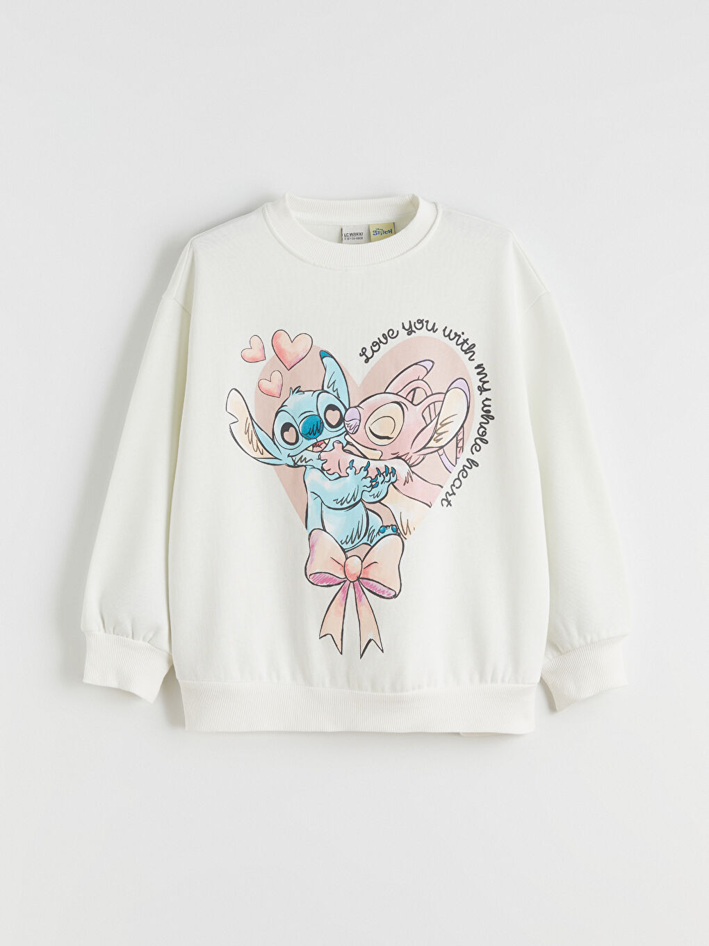 Crew Neck Stitch and Angel Printed Girls' Sweatshirt