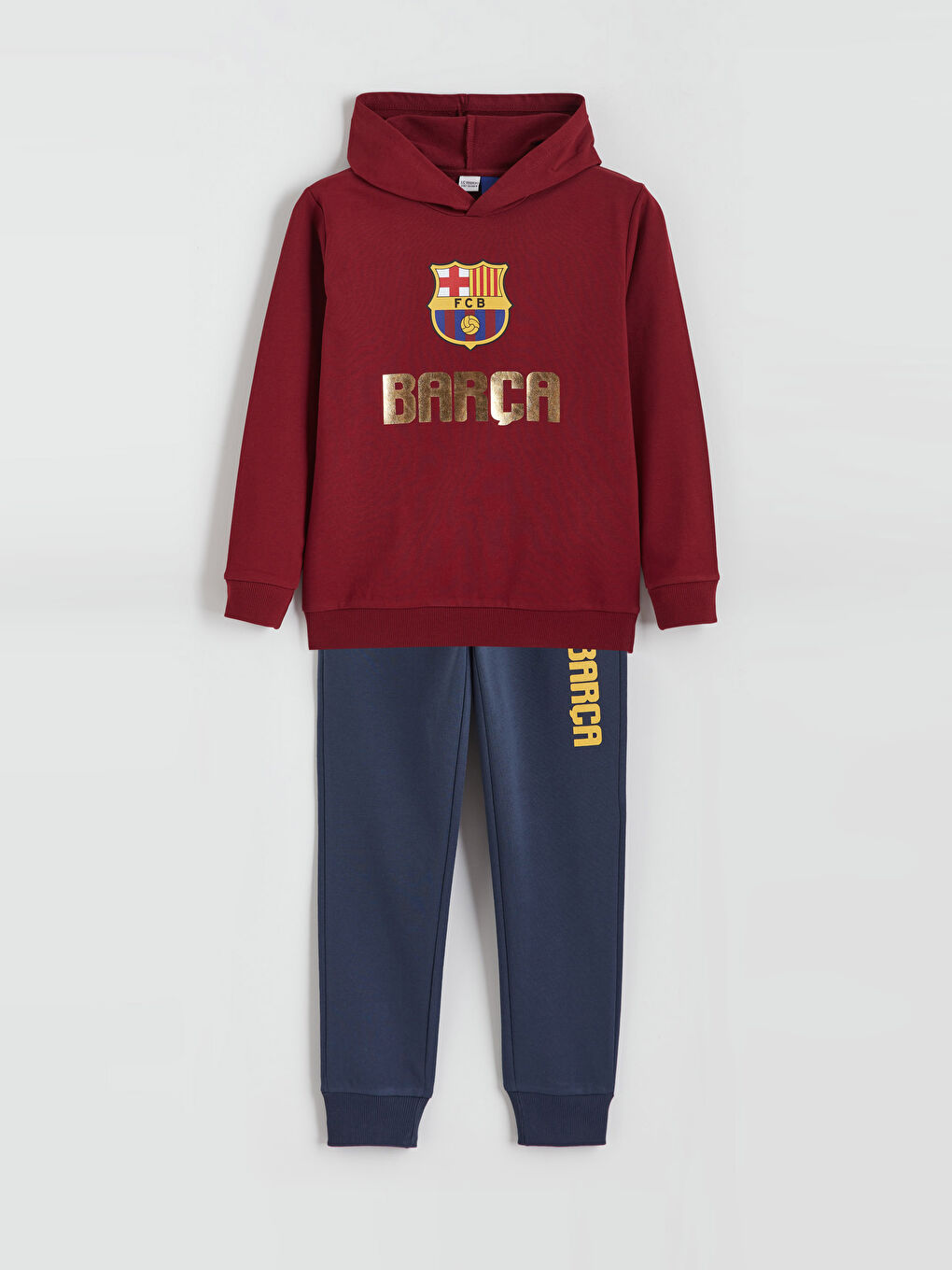 Bordo Kapüşonlu Barcelona Baskılı Erkek Çocuk Eşofman Takımı