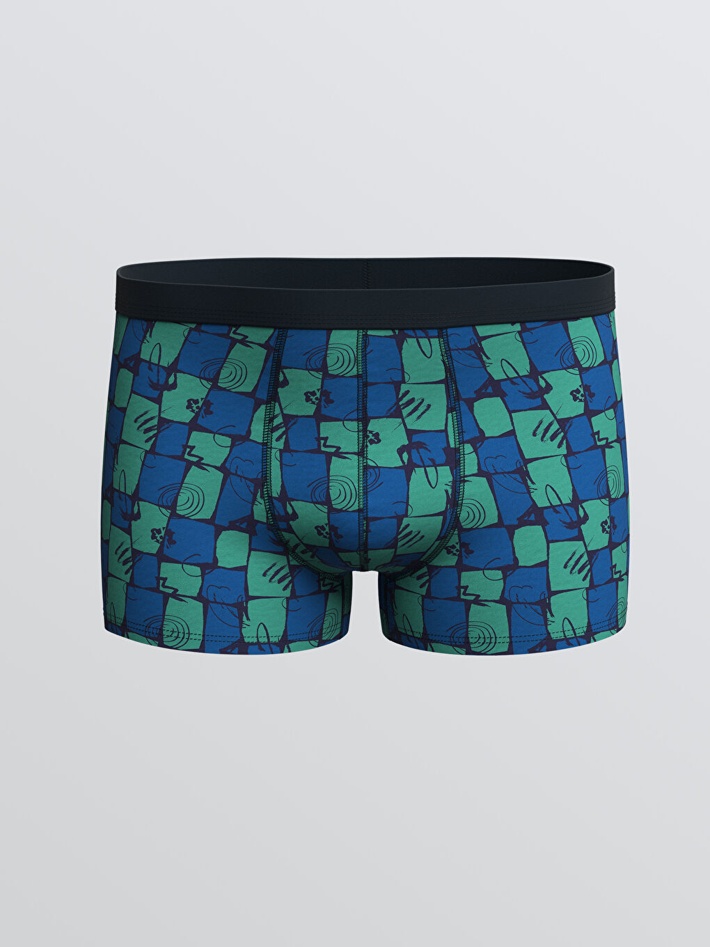 Mavi Büyük Beden Standart Kalıp Pamuklu Esnek Erkek Boxer 3'lü-1