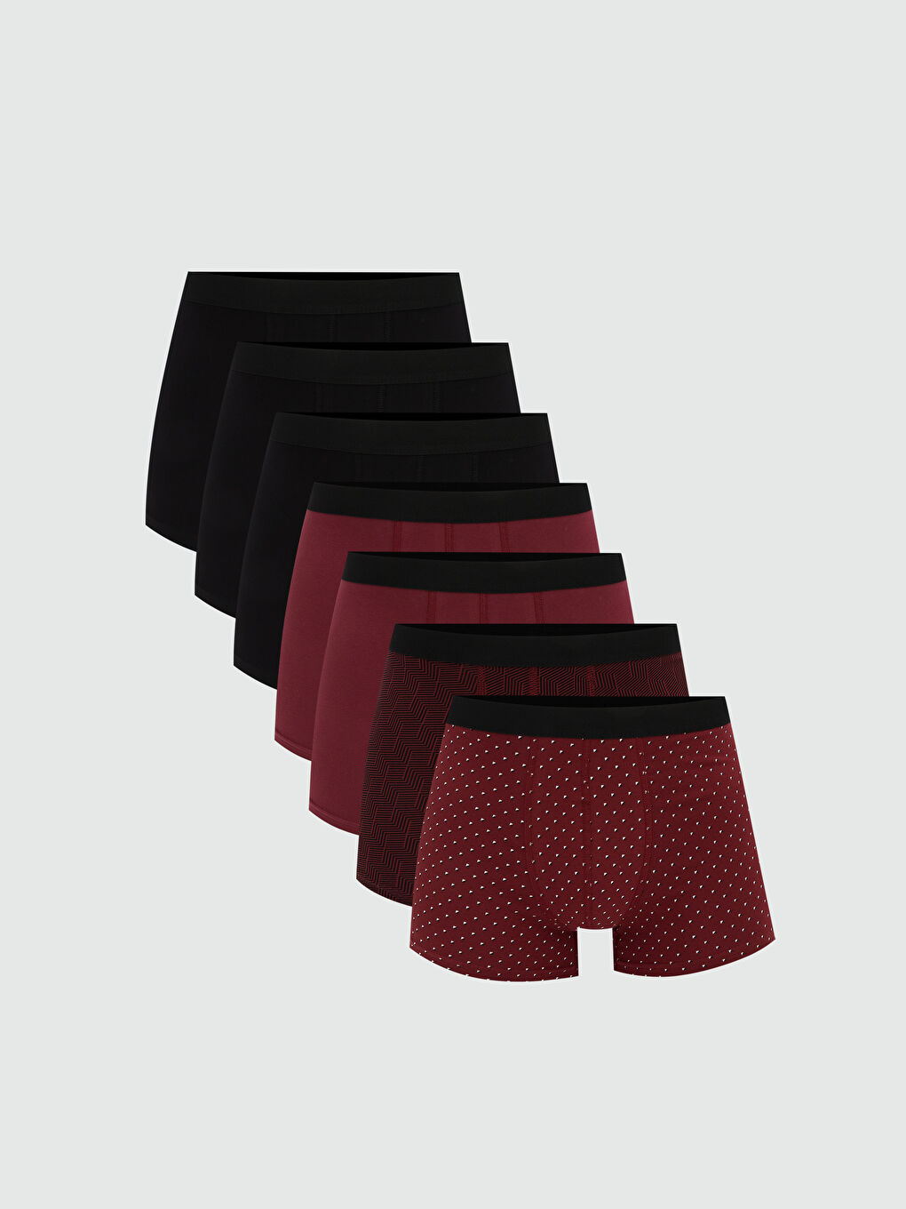 Bordo Standart Kalıp Pamuklu Esnek Erkek Boxer 7'li