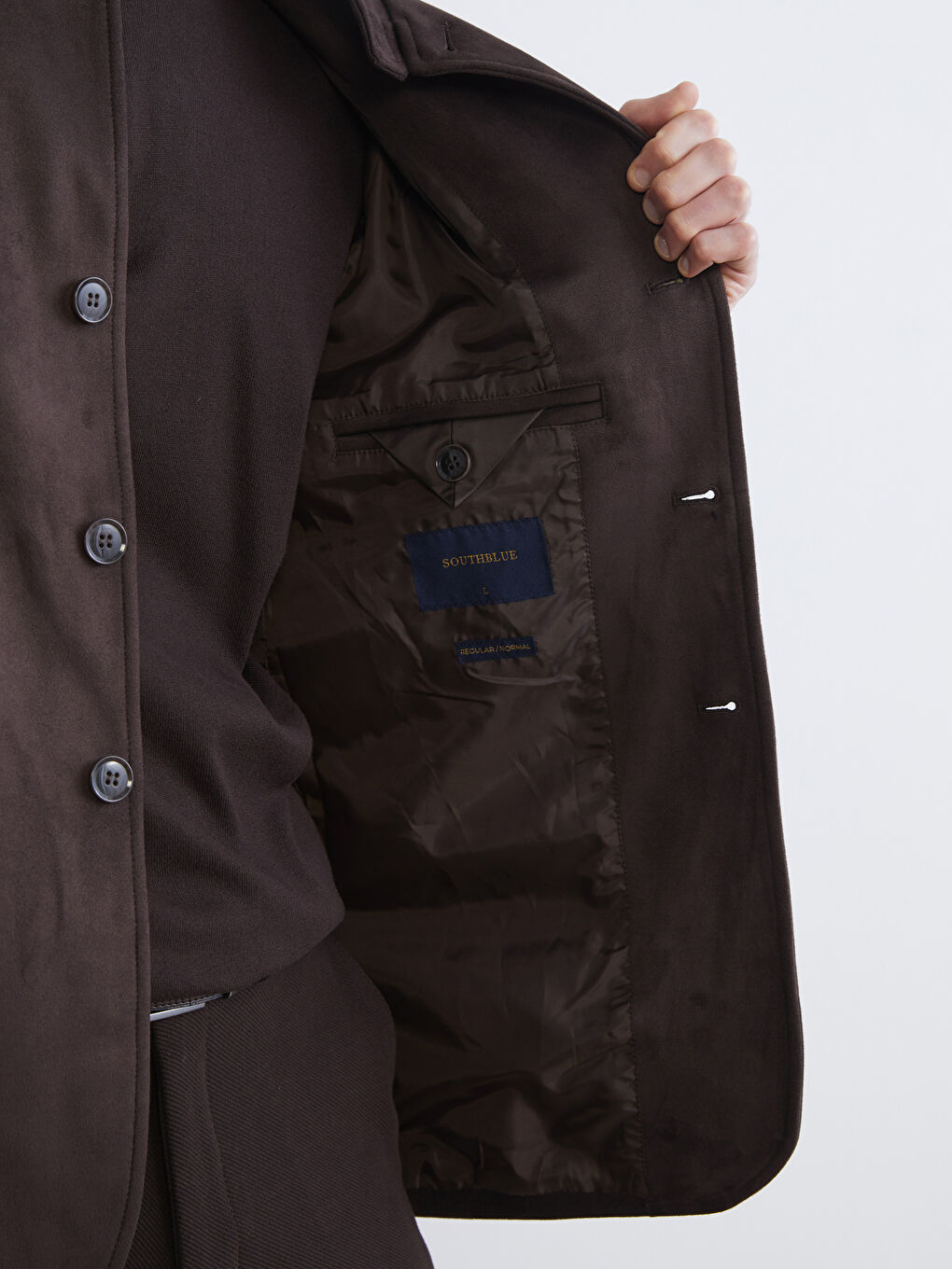 Kahverengi Standart Kalıp Dik Yaka Süet Erkek Mont-3