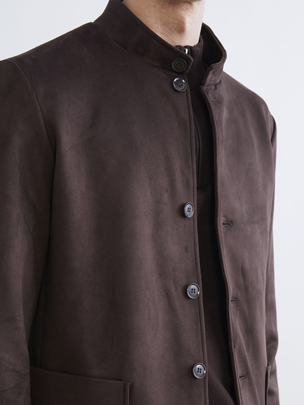 Kahverengi Standart Kalıp Dik Yaka Süet Erkek Mont-2