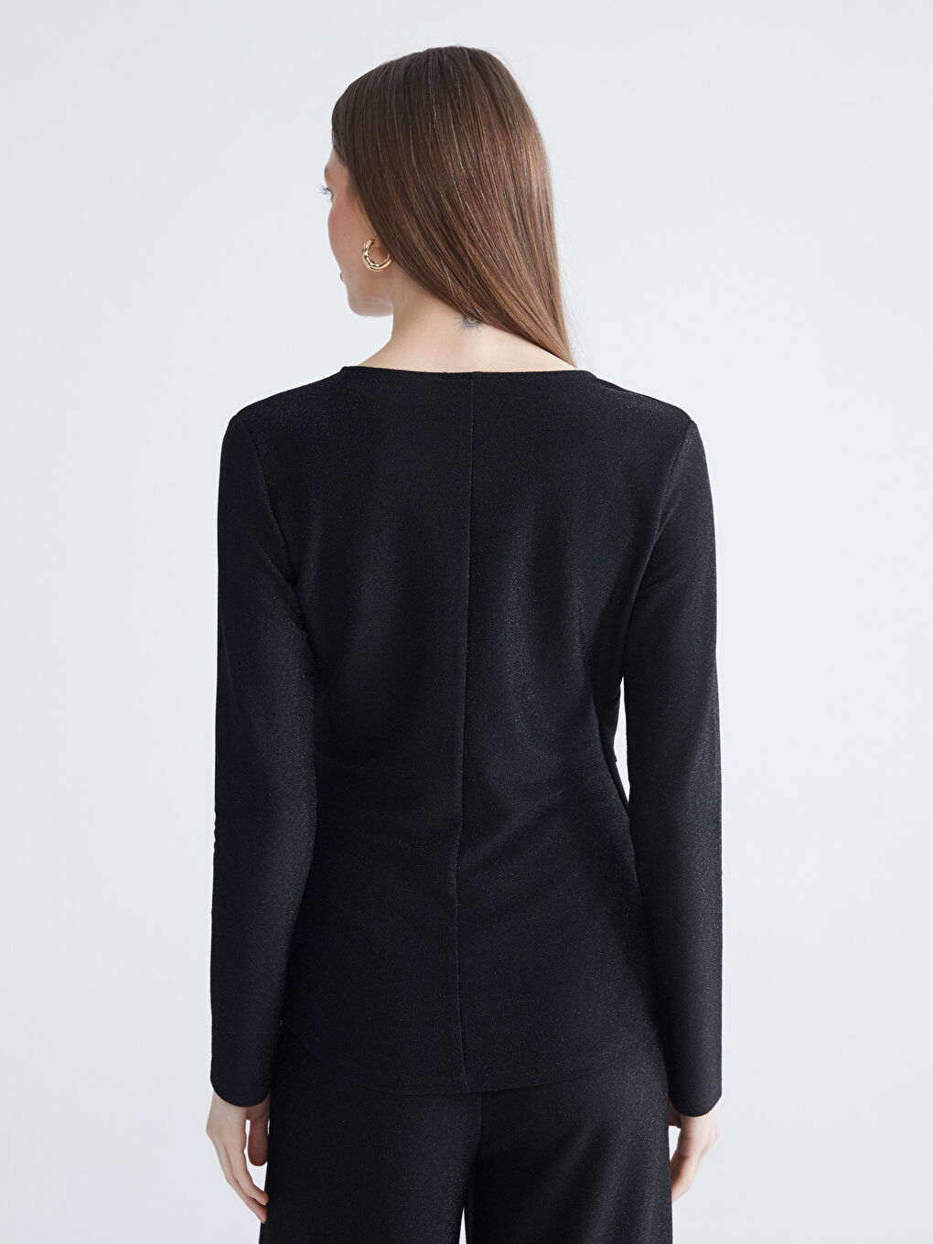 Karışık Kruvaze Yaka Parlak Görünümlü Büzgülü Bluz-3