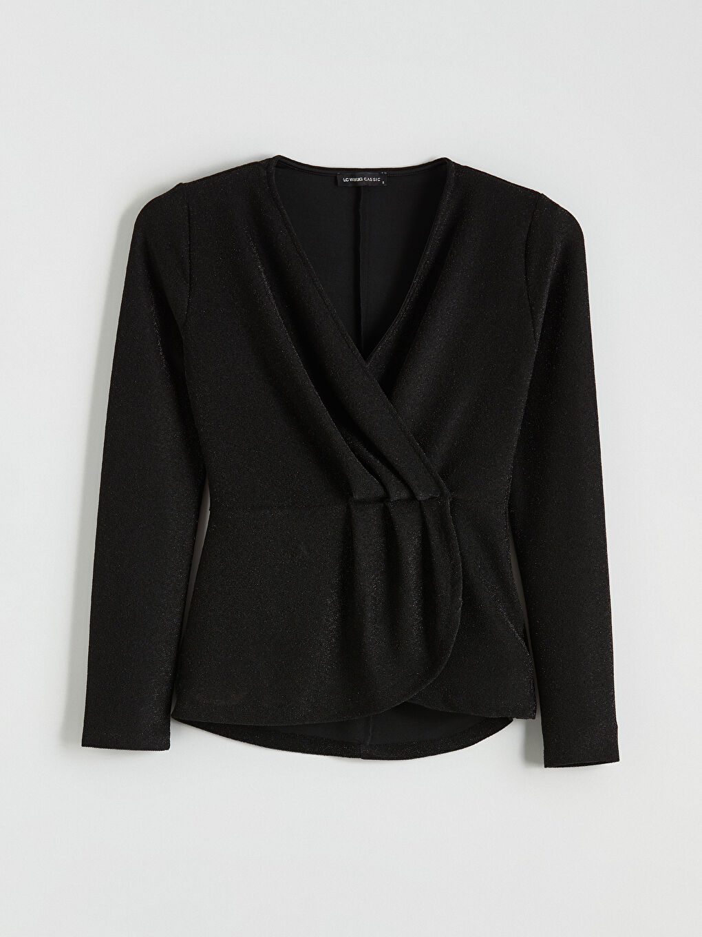 Karışık Kruvaze Yaka Parlak Görünümlü Büzgülü Bluz-4