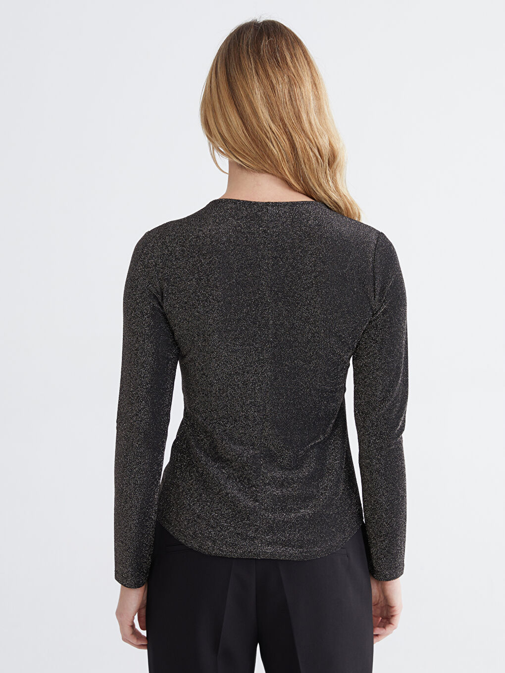 Karışık Kruvaze Yaka Parlak Görünümlü Büzgülü Bluz-3