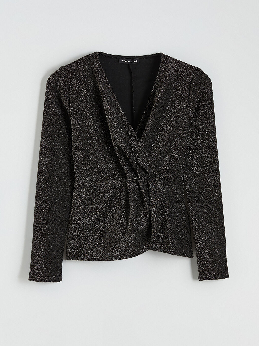 Karışık Kruvaze Yaka Parlak Görünümlü Büzgülü Bluz-4