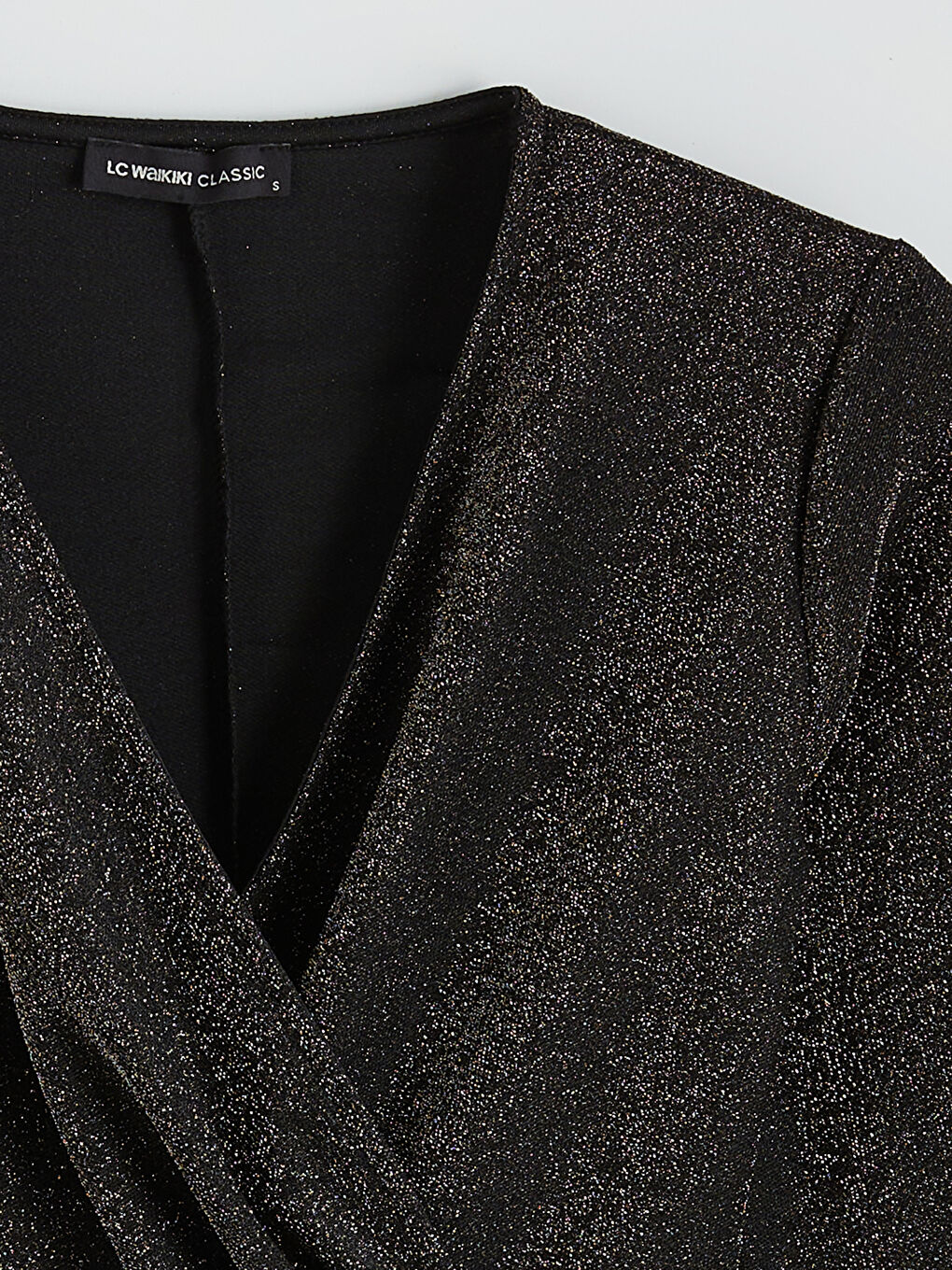 Karışık Kruvaze Yaka Parlak Görünümlü Büzgülü Bluz-5