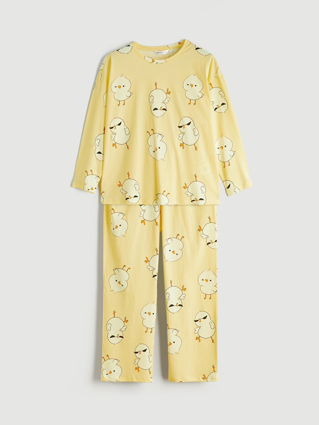 Sarı Büyük Beden Civciv Baskılı Kadın Pijama Takımı-2