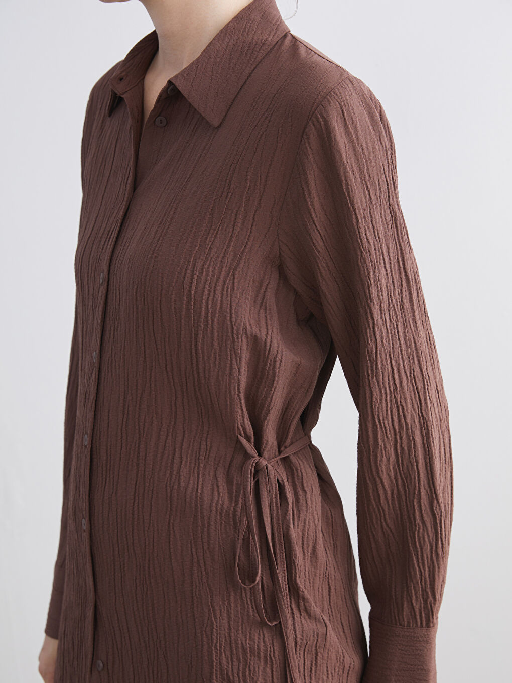 Kahverengi Dokulu Kadın Gömlek Tunik-2