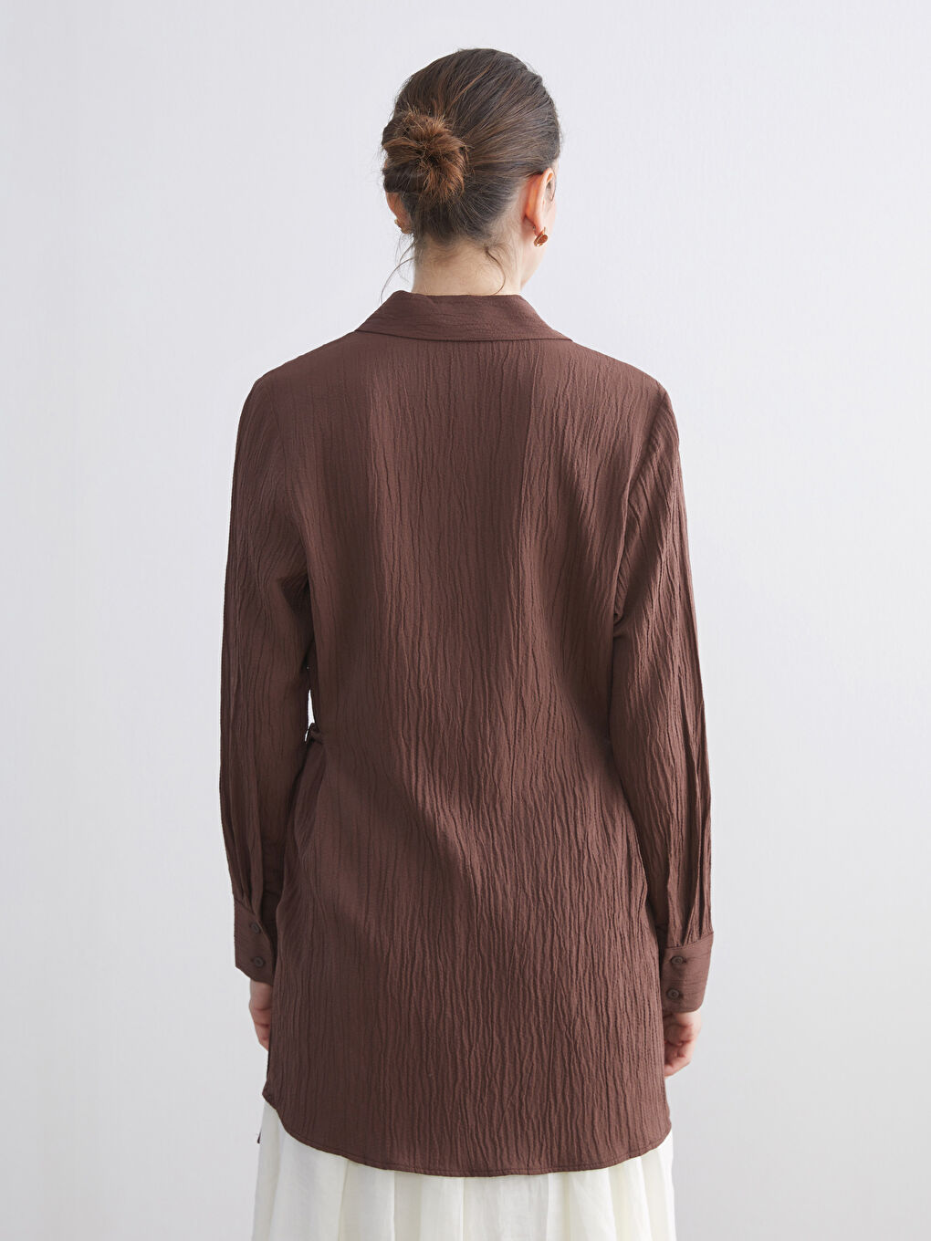 Kahverengi Dokulu Kadın Gömlek Tunik-3