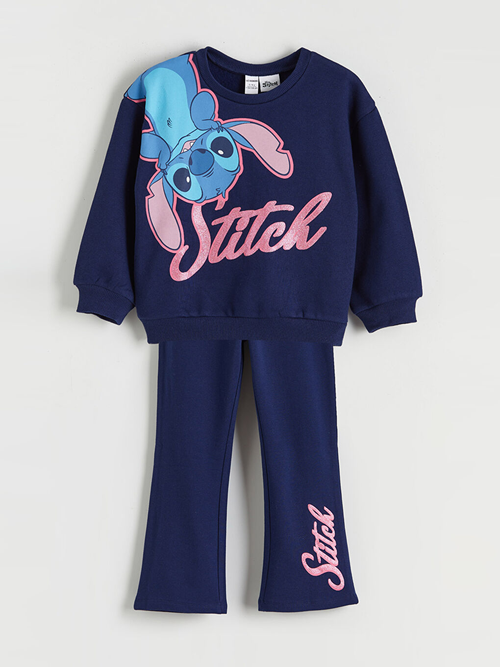 Crew Neck Stitch Printed Girls' Sweatshirt and Leggings