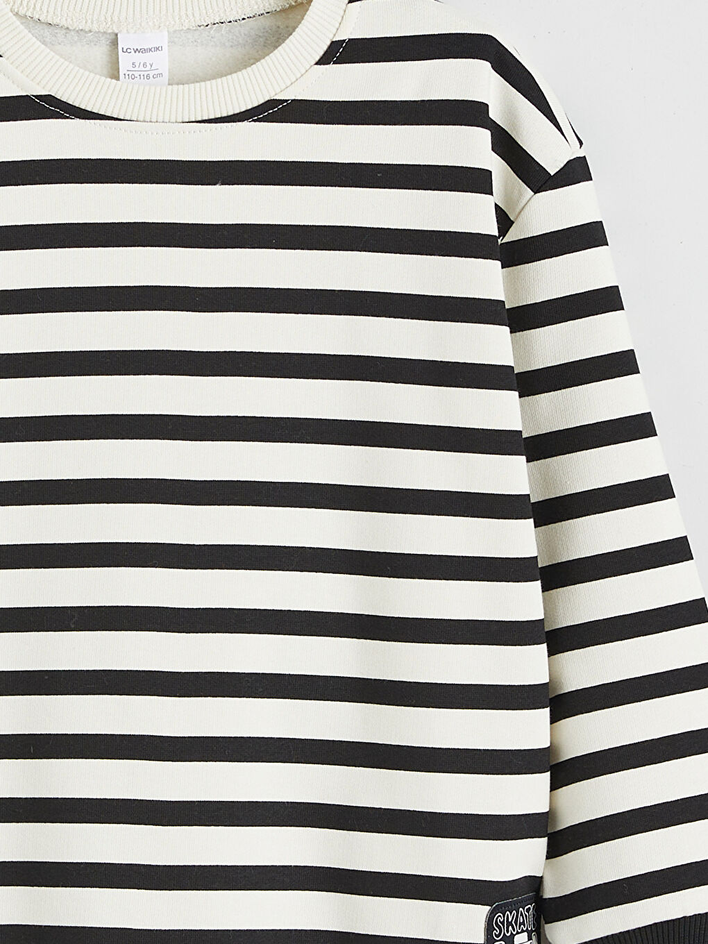 Bej Bisiklet Yaka Çizgili Erkek Çocuk Sweatshirt-2