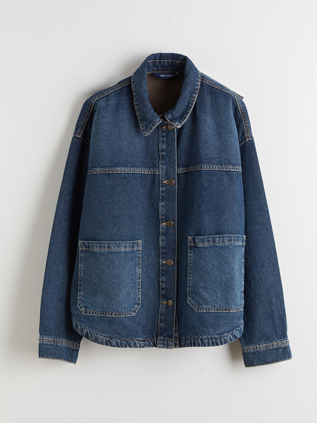 İndigo Oversize Kadın Jean Gömlek Ceket-4