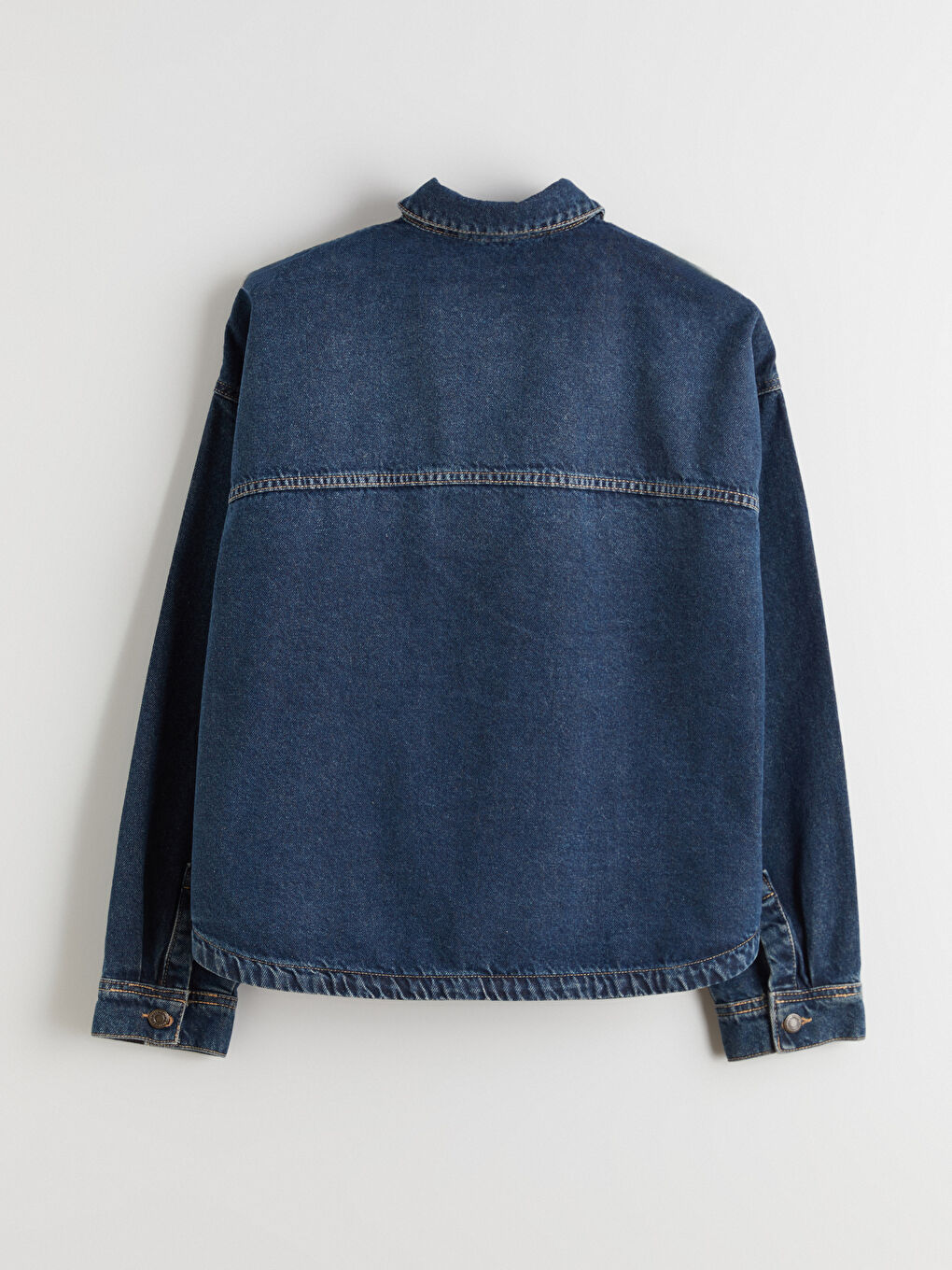 İndigo Oversize Kadın Jean Gömlek Ceket-5