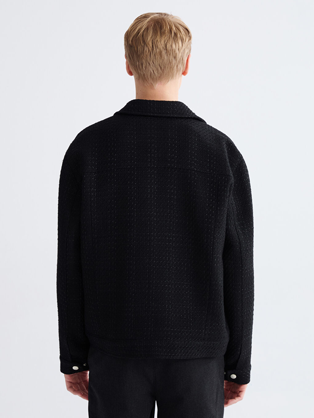 Siyah Standart Kalıp Gömlek Yaka Erkek Kaşe Mont-4