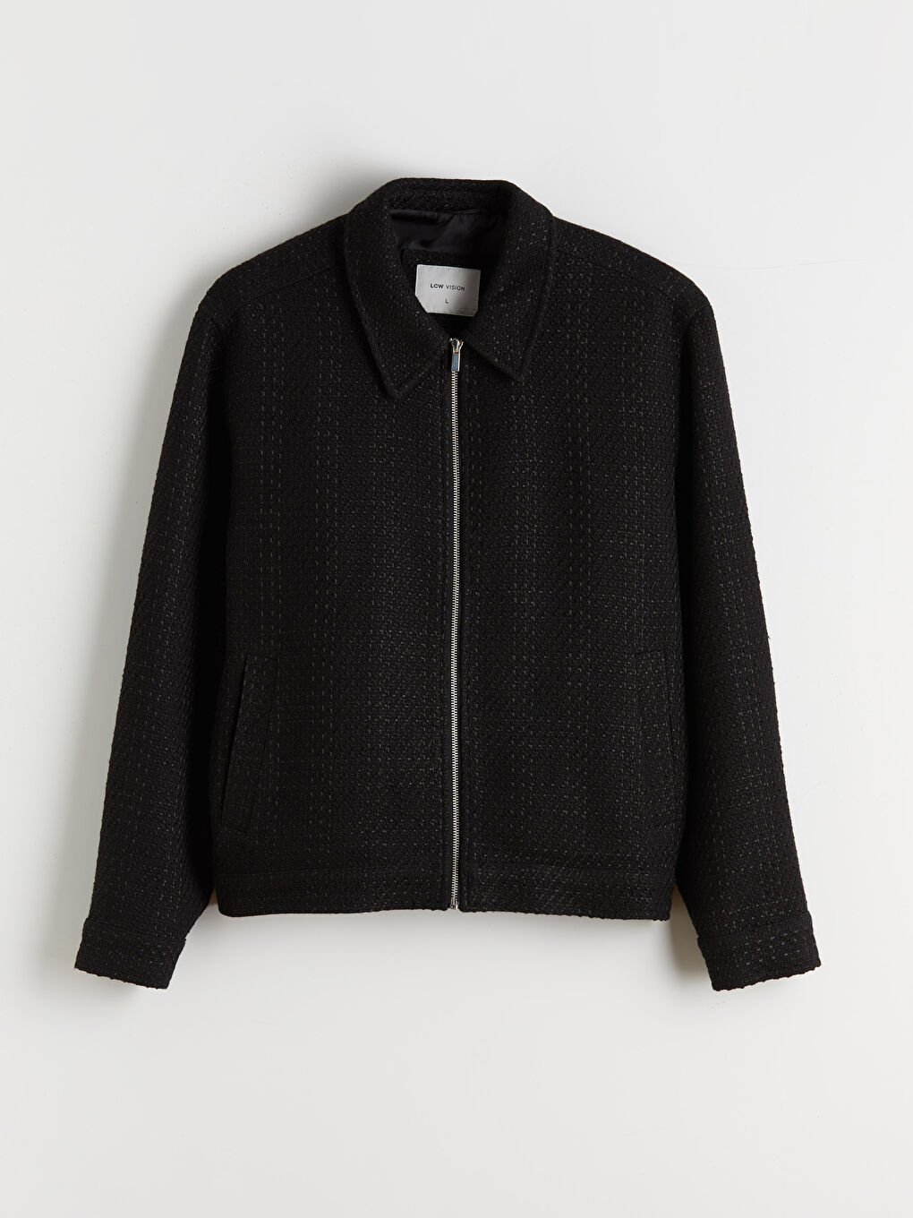 Siyah Standart Kalıp Gömlek Yaka Erkek Kaşe Mont-5