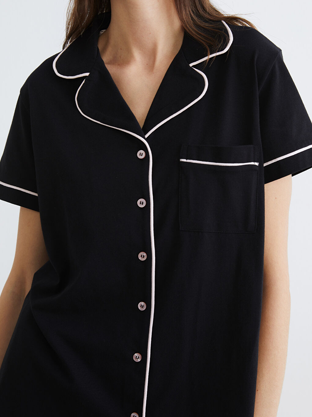 Siyah Gömlek Yaka Kadın Pijama Takımı-2