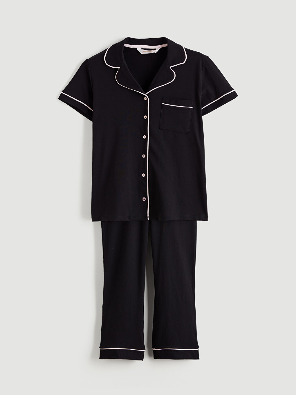 Siyah Gömlek Yaka Kadın Pijama Takımı-4