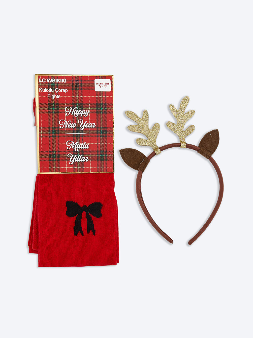 Kırmızı Yılbaşı Temalı Kız Çocuk Külotlu Çorap ve Taç-1