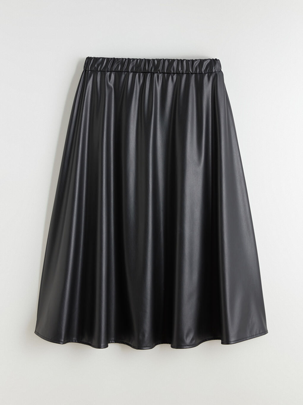 Siyah Beli Lastikli Deri Görünümlü Kloş Etek-4