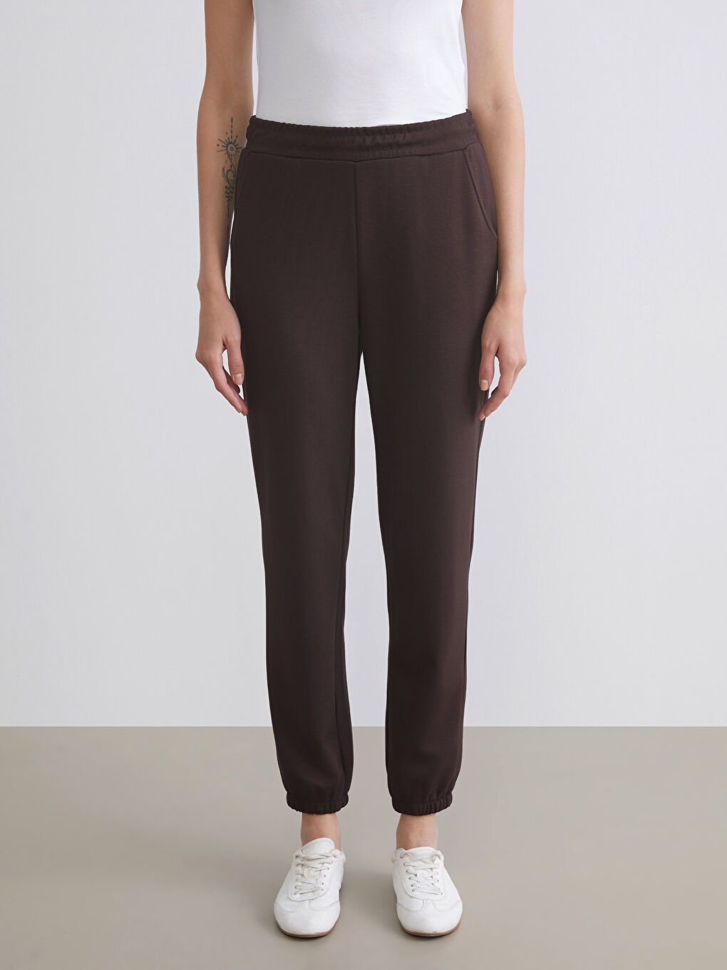 Kahverengi Beli Lastikli Kadın Jogger Eşofman Altı-2