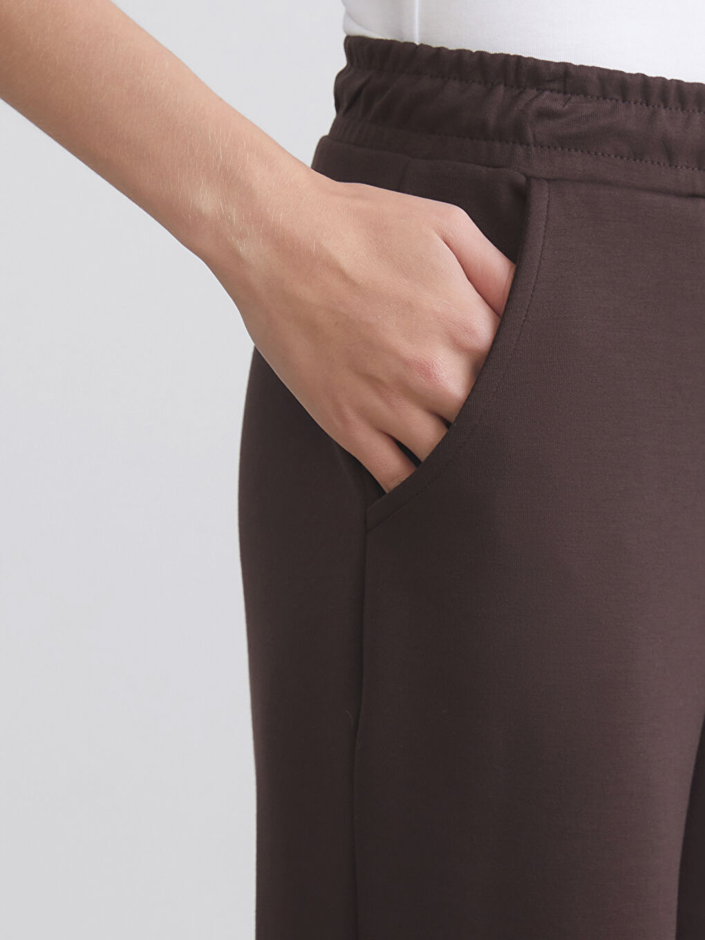 Kahverengi Beli Lastikli Kadın Jogger Eşofman Altı-3