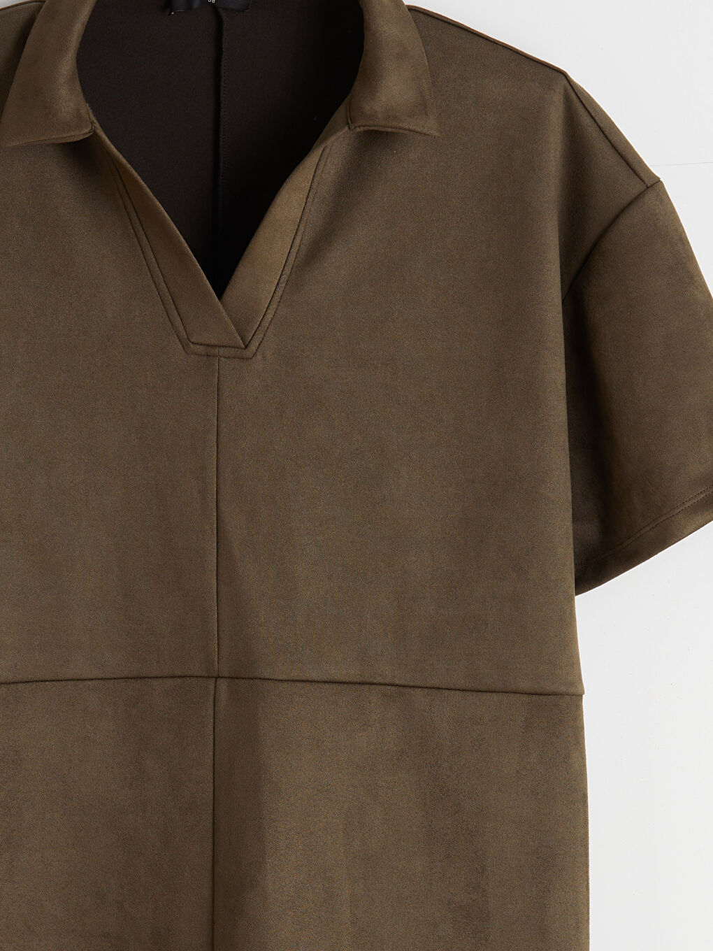 Yeşil Gömlek Yaka Süet Mini Elbise-5