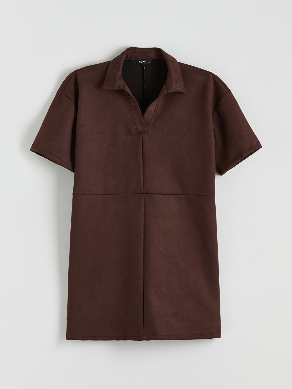Kahverengi Gömlek Yaka Süet Mini Elbise-4