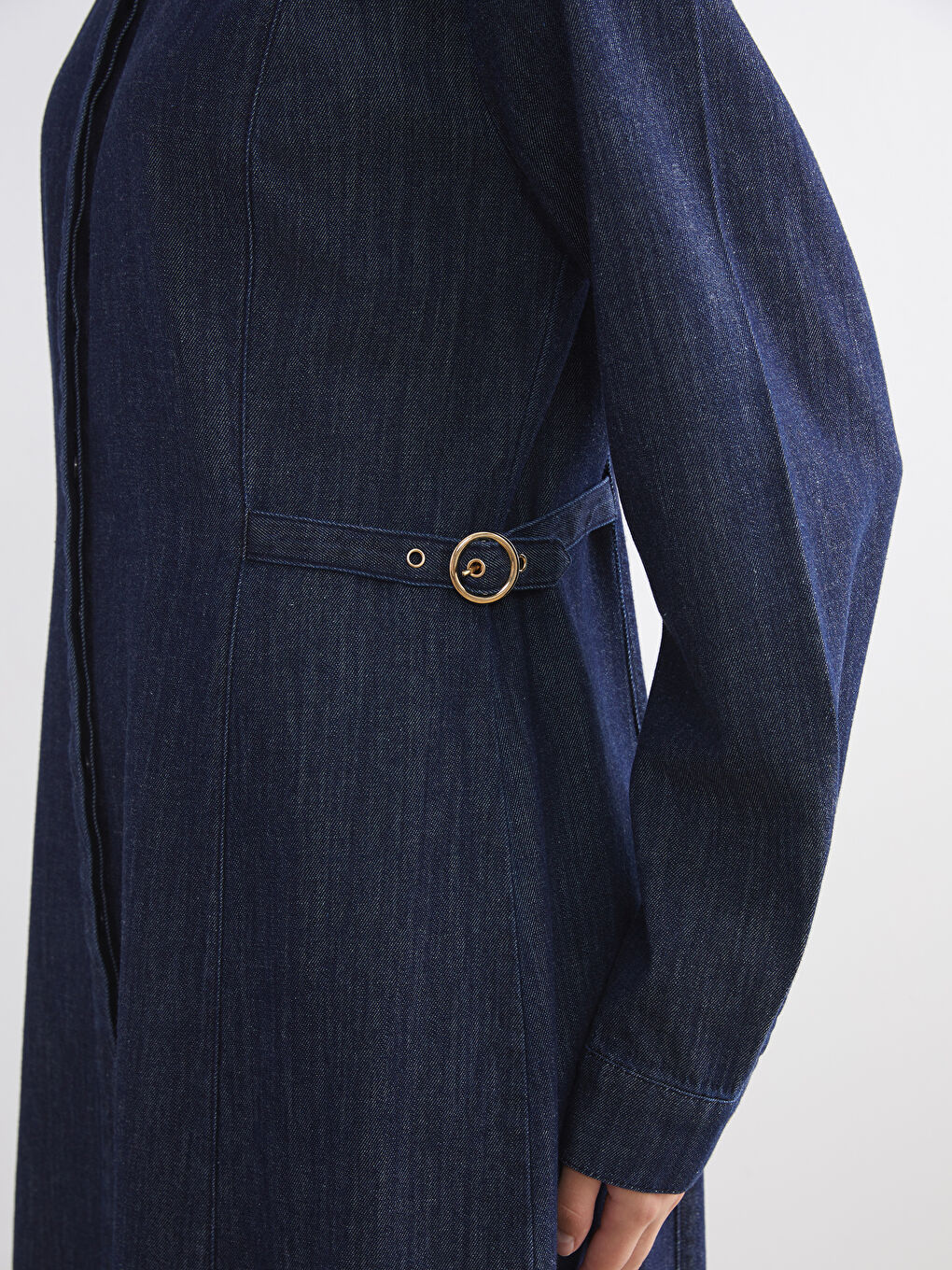 İndigo Gömlek Yaka Jean Elbise-2