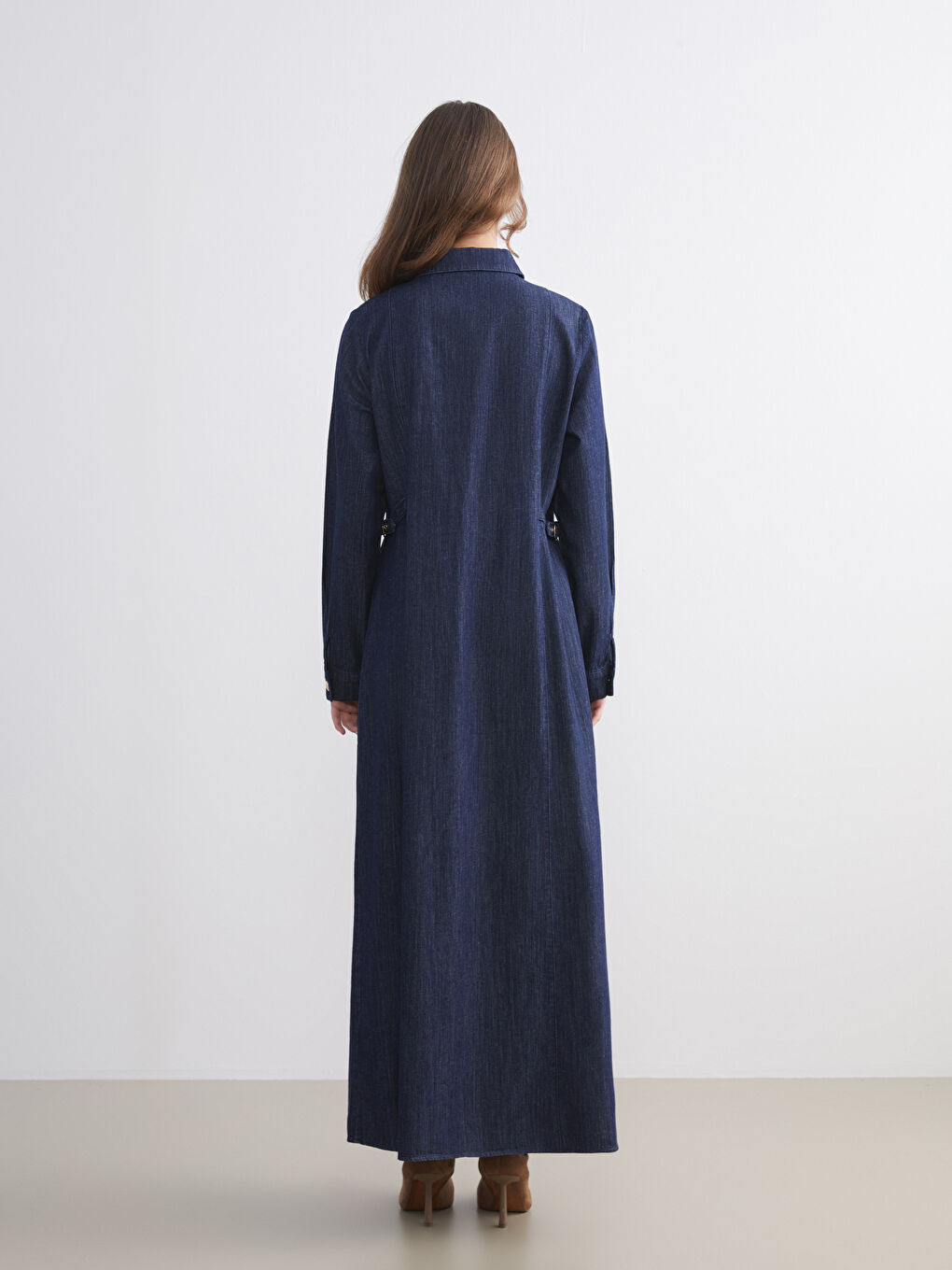 İndigo Gömlek Yaka Jean Elbise-3